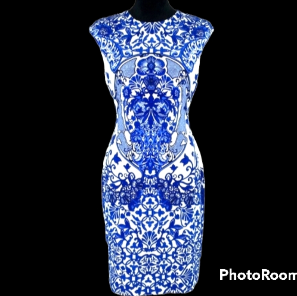 Boston proper blue dress with desings size 10